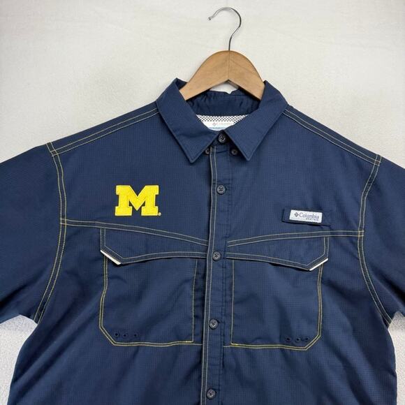 Columbia PFG Shirt Men's Medium Blue University Of Michigan Fishing Performance - Picture 3 of 10